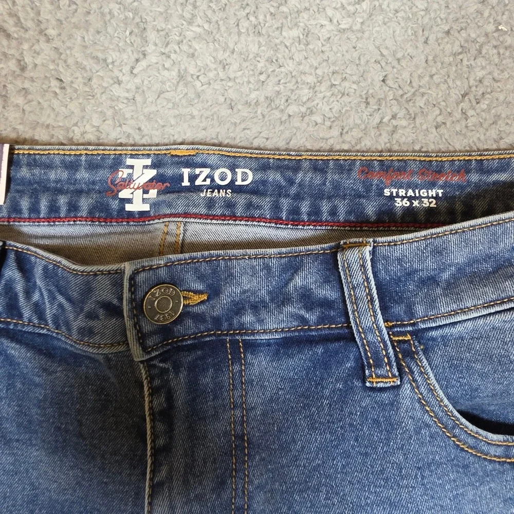 IZOD Straight Fit Jeans Mens 36x32 Blue NEW Comfort Stretch Denim 5-Pocket